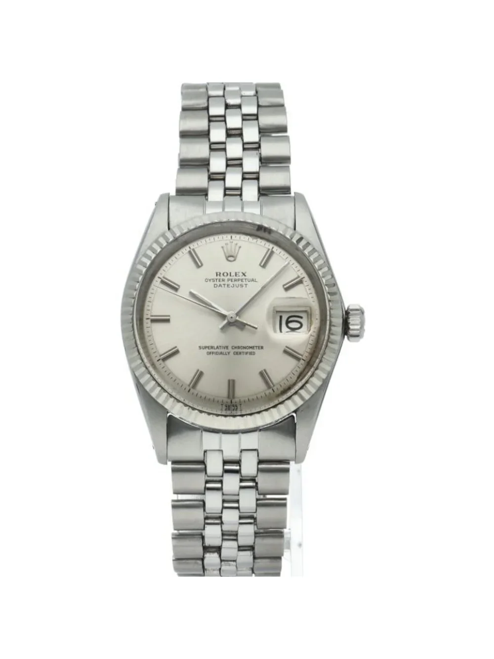 Rolex Datejust Watch Tritium Antique 18k White Gold SS Silver Polished